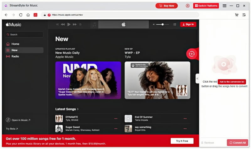 Streambyte Apple Music Main Interface