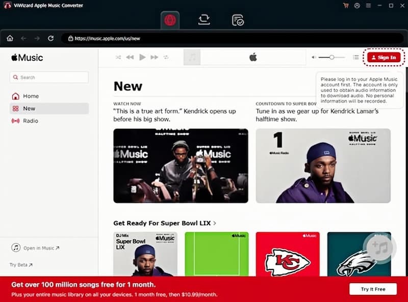 Viwizard Apple Music Converter Main Interface