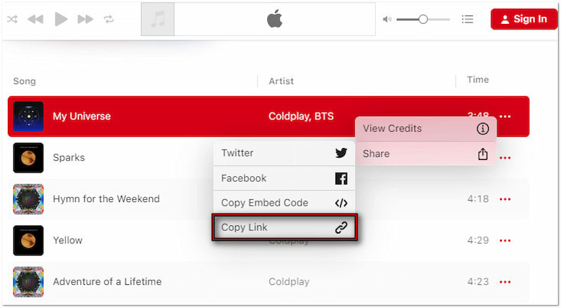 Copy Apple Music Link