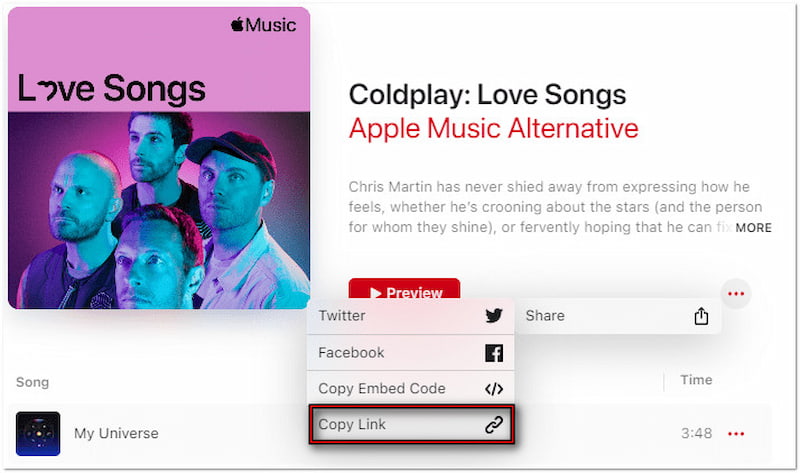 Copy Apple Music Url
