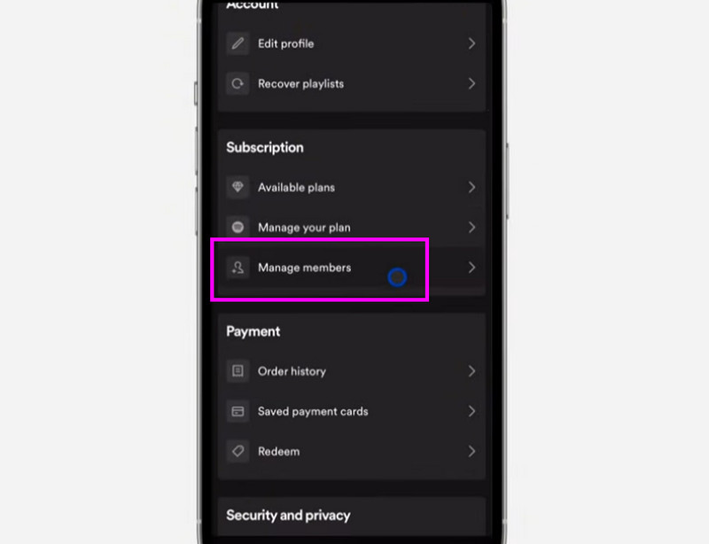 Spotify Profile Manage Member