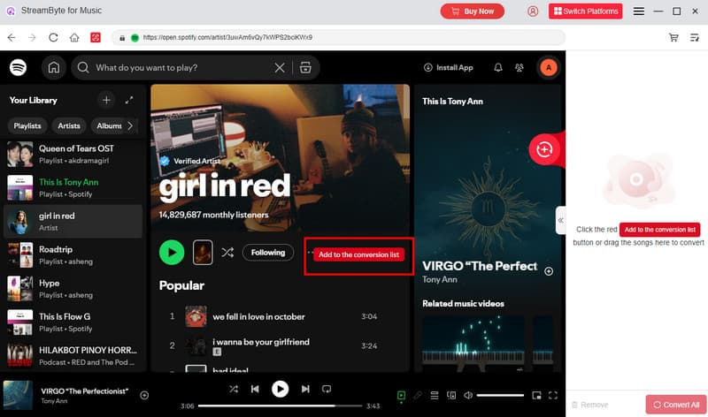 Add Conversion List Streambyte