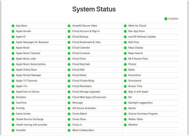 Visit Apple System Status Page