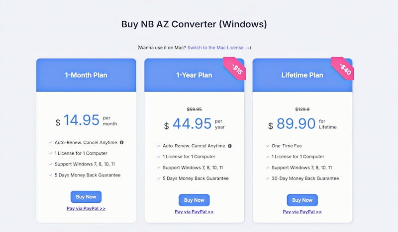 Pricing Of Noteburner Amazon Music Converter