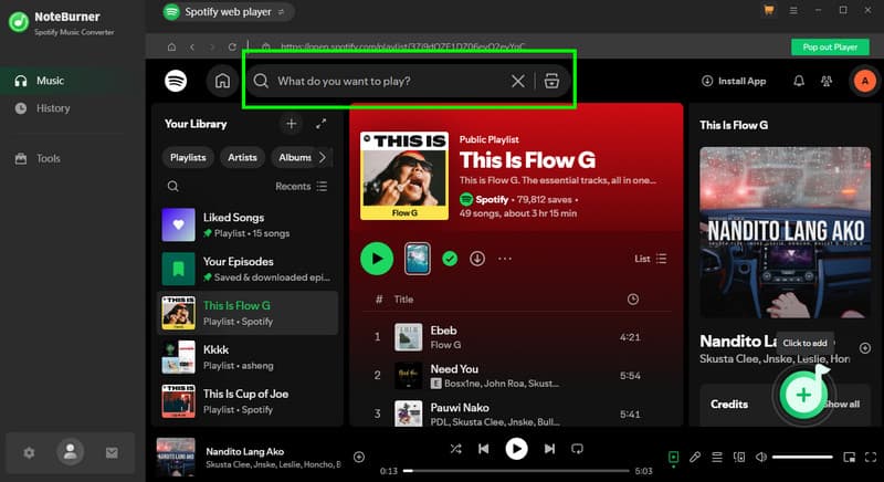 Launch Search Music Noteburner