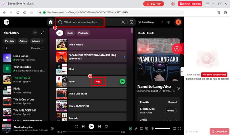 Search Add Music Streambyte