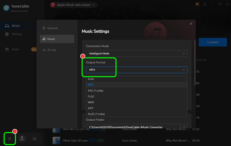 Settings Output Format Tunemobie