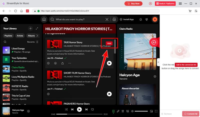 Add Button Streambyte