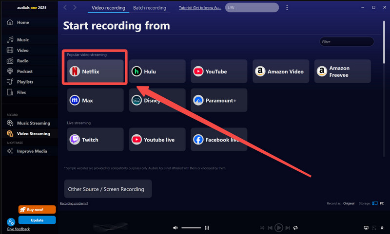 Audials Choose Netflix