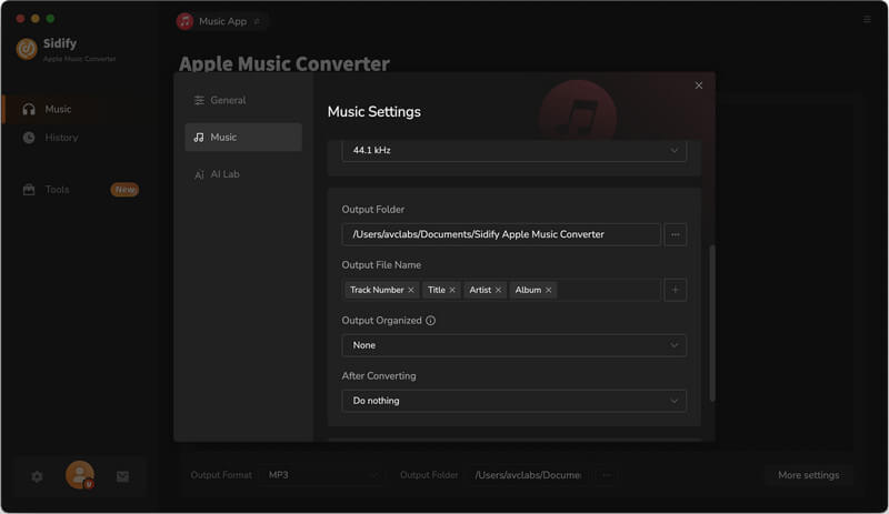 Sidify Apple Music Converter-Settings